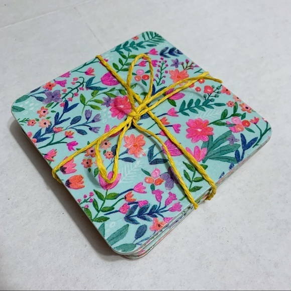 Other - Cup Coasters, Coaster Set, Blue Floral Print Wooden Coasters